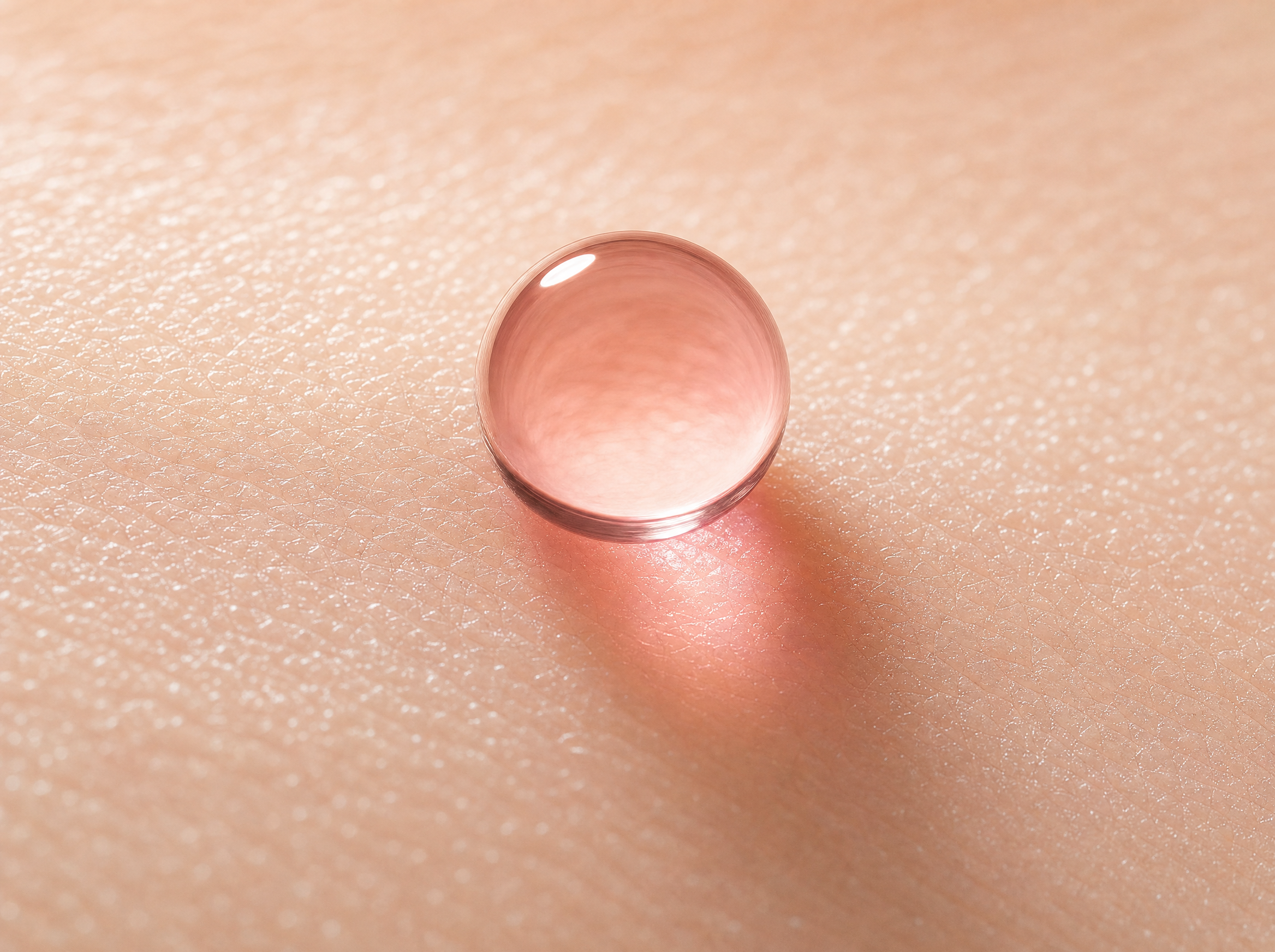 PDRN serum drop on skin — macro texture
